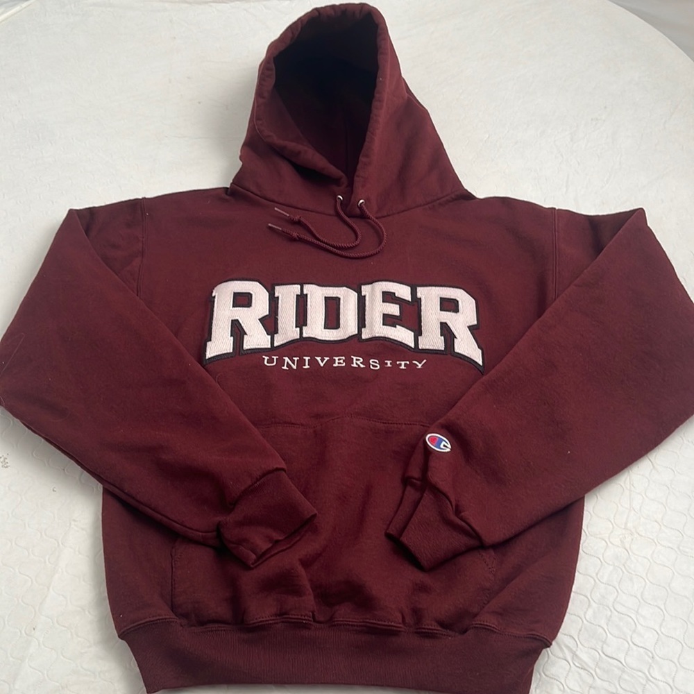 Champion Rider University Broncs burgundy and white sewn on logo pocket hoodie